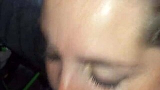Her green eyes are filled with passion as she performs deepthroat all day long