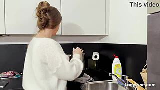 Beautiful woman giving a deepthroat blowjob at a sleepover