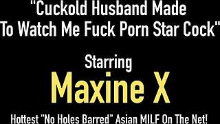 Maxinex forces cuckold husband to see her bent over fucking. Another man takes her hard with cumshot.