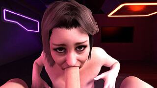 Beautiful mature woman gives a sloppy blowjob in 3D-like POV video