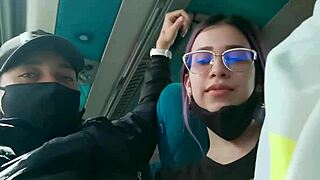 Public transportation gets wild with hot blowjob and creampie scene