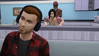 Horny wife cheats with old man while hubby plays video games