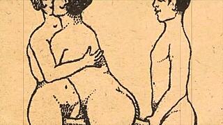 Erotic illustrations in the style of an antique comic book