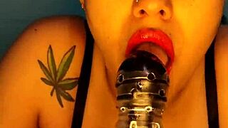 Blue's homemade video showcases his daring use of a big dildo and swallowing it whole