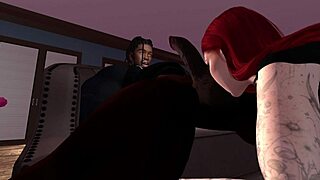 A white woman with red hair has sex with a black man in a cartoon