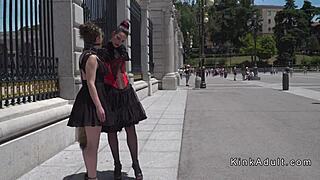 Public humiliation of a Spanish sub by his mistress and others