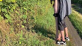 Young prostitute gets fucked hard in the field outdoors
