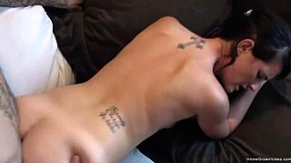 Young beauty with brown hair has hot sex with her man