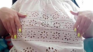 Petite teen enjoys solo session with bouncing boobs