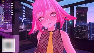 A bunny VTuber is in control with a futa cock in this animated hentai