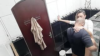 Blackmailed into sucking and fucking in a bar bathroom