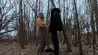 A homemade video of a couple having sex in the park with a chubby girl showing her breasts and giving a blow job