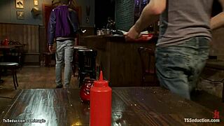 A kinky threesome with a shemale and two sluts at the bar