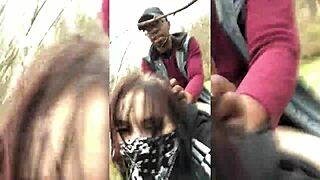 Emo girl has rough sex on a tree stump in a park