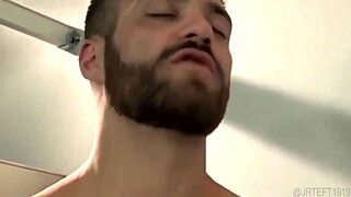 Hot gay scene with big cock and intense anal in a bar bathroom