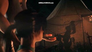 Hot animated action with Lara Croft in tight pussy simulator