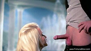 Beautiful woman gives great blow job and swallows cum