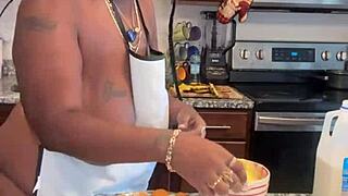 Black gay makes banana cream dessert