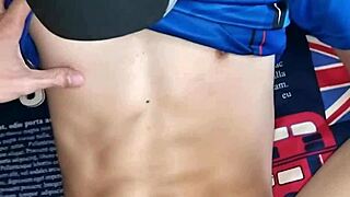 Muscular footballer's post-game solo session with intense action