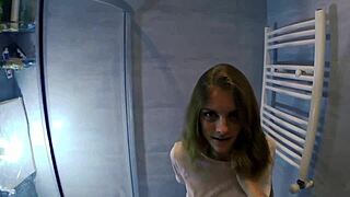 Petite teen gets a messy facial in a quickie session