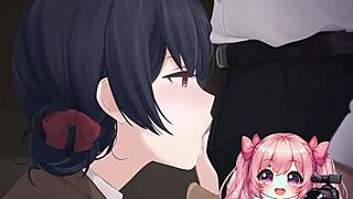 Kneeling down to worship an anime cock and drink the cum