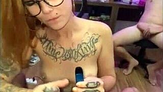 Redhead gets humiliated and blown while smoking fetish party
