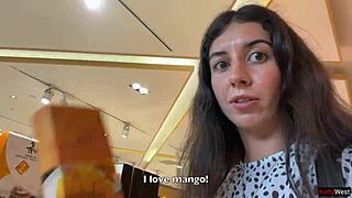 Slutty brunette gets cum covered in public airport toilet