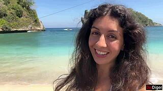 This hottie sucked me off on a public beach. She walked the shore with cum on her face.