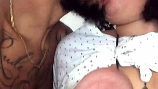 Big cock fucking and nipple play with gagging and titjob