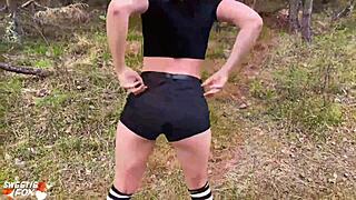 Redhead teen gets monster cock hard outside in nature