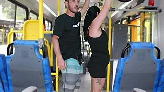 Public masturbation on the bus with a curvy Latina