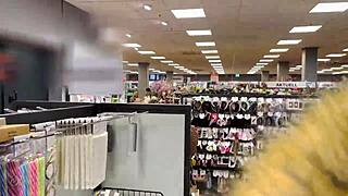 Public shop handjob with much spitting is rather dangerous