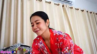 Pretty Asian MILF gets a facial with a mouthful of cum
