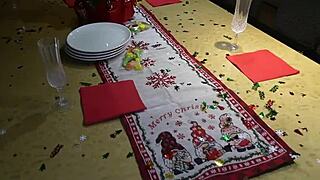 Blonde Christmas moms get double penetrated on piano stool