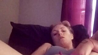 Solo play with a shaved pussy toy