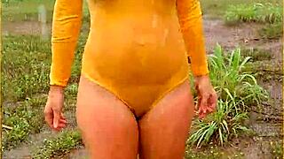 Amateur wife flaunts her assets in wet see-through attire