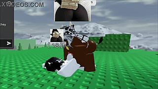 Girls breed each other with a sword in cowgirl style on Roblox