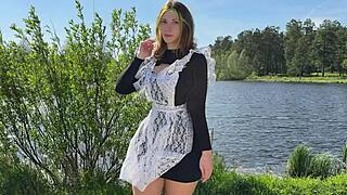 Schoolgirl off to summer, warmed up passionately
