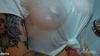 Big tits busty pornstar in wet t-shirt after taking shower
