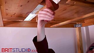 massive cumshot from student under milking table in cosplay