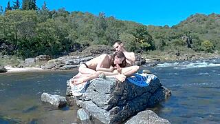 Risky couple bangs on public beach and bus with massive cumshots