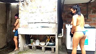 Horny Neighbor Invades My Bathroom - Squirting Explosion!