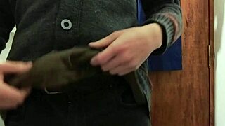 ugh, i strip half-naked to masturbate in work's bathroom... loaded cumshot, oops!