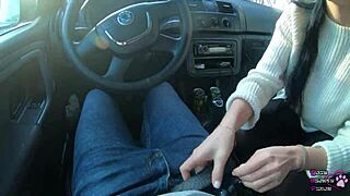 Car Blowjob by Brunette Neighbor Ends with a Mouthful of Cum to Swallow.