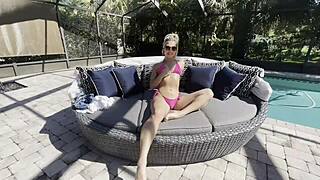 Yo, petite slut cheerleader Kait got slammed by the pool in interracial threesome! 😍