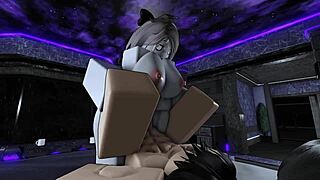 My slutty friend begs for hard action and gets a creampie inside on Roblox 😈