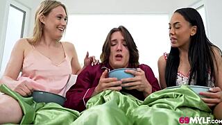 movie night turns sexual with a wild 3some in the dark