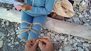 i tie sofi up against the sea while she reads a book in pov bondage