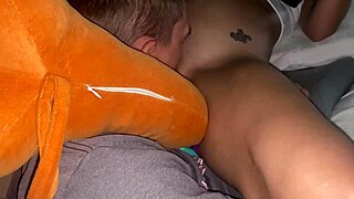 Latina girl enjoys intense orgasm while watching hot lesbian porn