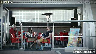 Sugar daddy flirting with golddigger Frida Sante in hardcore rooftop scene